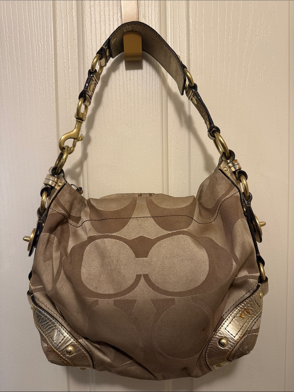 Coach Tan/Brown Signature Hobo Shoulder Bag